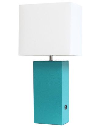 Lalia Home Modern Leather Table Lamp With Usb And White Fabric Shade