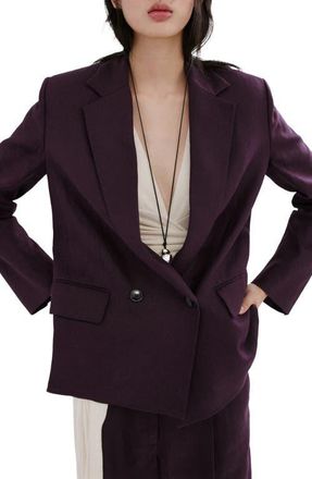 Mango Double Breasted Linen Blazer in Purple at Nordstrom, Size X-Small