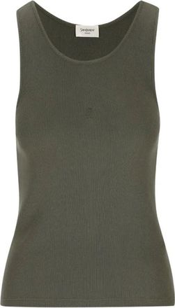 Saint Laurent Green Embroidered Logo Tank Top