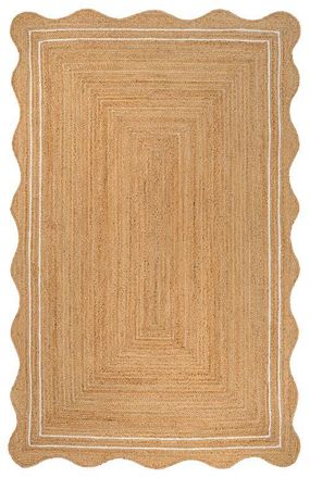 Jonathan Y Designs Seaside Cottage Scallop Edge Jute Area Rug in Natural/white at Nordstrom, Size 8Ft 0In X 10Ft 0In