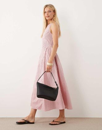 Brave Soul Vestito midi strutturato rosa e rosso a righe