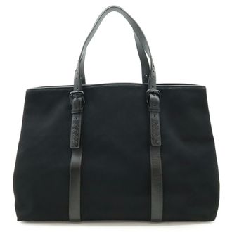Bottega Veneta Black Canvas Leather Tote Bag (Pre-Owned)