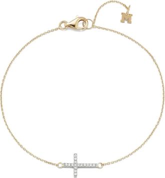 Mateo Bijoux Bracciale Cross mini in oro giallo 14kt con diamanti