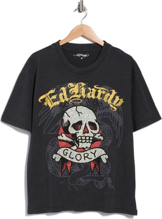 Ed Hardy Rhinestone Glory Skull Boxy Graphic T-Shirt in Vintage Black at Nordstrom Rack, Size Medium