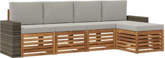 vidaXL Conjunto De Sof&aacute;s De Exterior 5 Uds. Natural Y Gris Claro Vidaxl