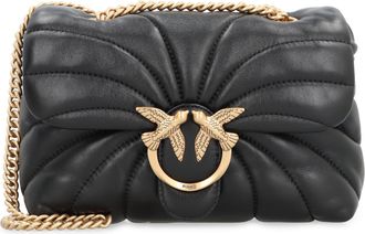 Pinko Womens Mini Crossbody Bag Love Puff Leather Black-Gold Sheep Shoulder Black/gold