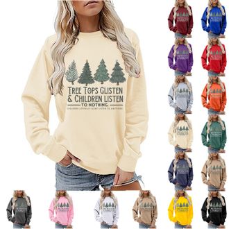 Generic women activewear white jackets for women uk Christmas Oversized Sweatshirts for Women UK,Tree Tops Glisten & Children Listen,Letter Xmas Tree Print Pu