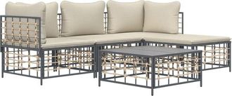 vidaXL Set Muebles De Jard&iacute;n 4 Pzas Y Cojines Rat&aacute;n Pe Gris Antracita Vidaxl