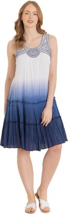 Klass Embroidered Ombre Sleeveless Cotton Dress - White/Blue - 14
