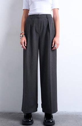 Topshop Pinstripe Tailored Pants in Charcoal at Nordstrom, Size 12 Us
