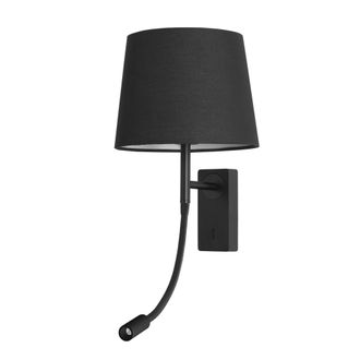 Forlight Janet - Aplique De Pared Para Dormitorio E27 Luz De Lectura Led Blanco C&aacute;lido 3000k. Aluminio Negro Pantalla De Textil - Forlight