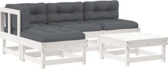 vidaXL Vidaxl - Juego De Muebles Jard&iacute;n 5 Piezas Y Cojines Madera Maciza Blanco