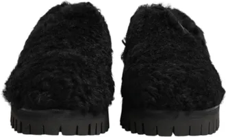Dolce & Gabbana Dress Black Fur Leather Slippers Men Mens Shoes