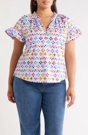 Sugarlips Cabina Floral Macy Ruffle Top in Light-Blue-Multo at Nordstrom, Size 1X