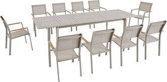 Vente-Unique Comedor de jard&iacute;n de aluminio: Mesa extensible L.205/286.5 cm y 10 sillones apilables - Taupe - MACILA de MYLIA
