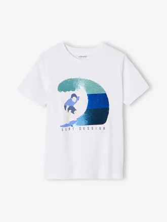 Vertbaudet Jungen T-Shirt mit Wendepailletten ecru