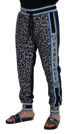 Dolce & Gabbana Mens Leopard-Print Joggers Gray Polyester