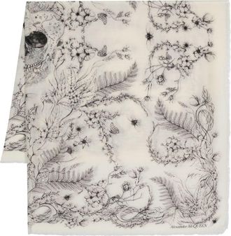Alexander McQueen floral-print wool scarf - women - Wool - One Size - Neutrals