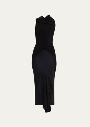 Rick Owens Sliced Mixed-Media Sleeveless Midi Dress