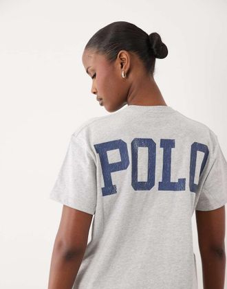 Polo Ralph Lauren T-shirt dritta grigia con stampa sul retro-Grigio