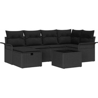 vidaXL Garden Sofa Set with Cushion Manual 7 pcs Black Poly Rattan vidaXL
