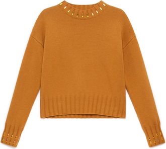 Maliparmi Wool Embroidery Knit - Dames - Ronde hals truien - Bruin - M - Wol - Truien & Vesten