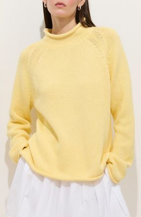 Alex Mill Eastport Roll Trim Long Sleeve Sweater in Double Cream at Nordstrom, Size X-Small