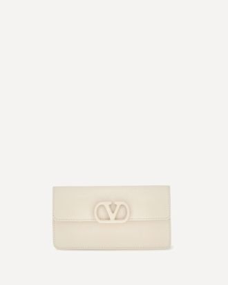 Valentino Garavani Portafogli con catena VLogo Signature in vitello granato Woman UNI