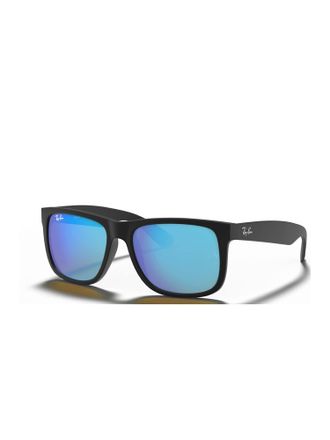 Ray-Ban Justin 4165 622/55 Sunglasses Mens Modern Casual Rectangular Full Frame Plastic Matte Black, Blue Mirror Non-Polarized
