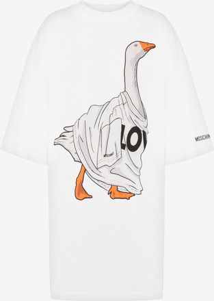 Moschino Abito oversize in cotone pesante Goose - Bianco