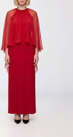 Alberta Ferretti Long Cr&ecirc;pe Evening Gown with Rhinestone Appliqu&eacute;s