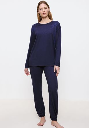 Triumph Schlafanzug TRIUMPH Endless Comfort PK 01 LSL, Damen, Gr. 38, blau (blau, schwarz combination), Single Jersey, Obermaterial: 50% Baumwolle, 50% Modal,
