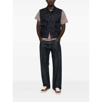 Kenzo Geometric-Embroidered Denim Vest - Blue