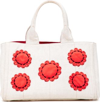 Prada Pre-owned Womens Floral Appliqu Tote Bag - Ivory Textile - One Size