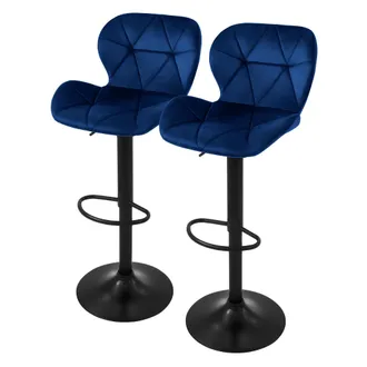 ML Design Ml-design - Set 2x Taburetes De Bar De Terciopelo Azul, Sillas De Mostrador Giratorias 360&deg; Tapizadas Con Altura Regulable 63 - 83 Cm, Asiento De Bist