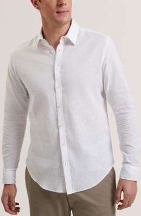 Ted Baker Prynn Regular Fit Linen & Cotton Button-Up Shirt in White at Nordstrom, Size 3