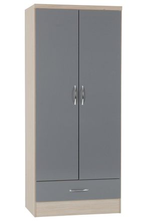 Seconique Nevada 2 Door 1 Drawer Wardrobe in Grey