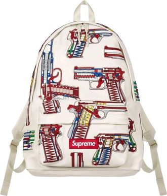 SUPREME SS26 Guns Embroidered Leather Backpack White SS26B32-WHITE