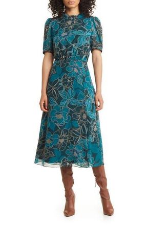 Julia Jordan Floral Midi Dress in Teal Multi at Nordstrom Rack, Size 2