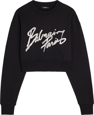 Balmain Logo-print Cotton Cropped Sweatshirt - Black And White - L (UK14 / L)