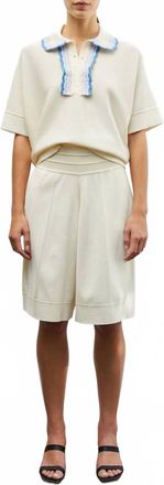 Molli Duc Rick Rack Edged Collar Polo In Natural/multi