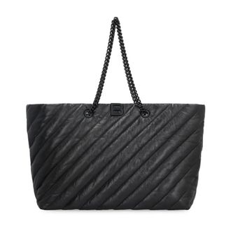 Balenciaga Tassen, Dames, Zwart, ONE Size, Leer, Zwarte Leren Tote Tas Gewatteerd