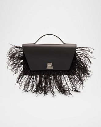 Akris Anouk City Leather Top-Handle Bag with Feather Trim