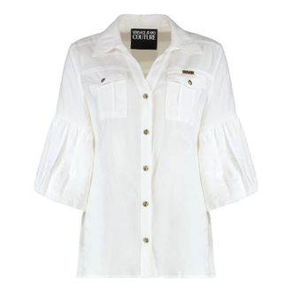 Versace Jeans Couture Overhemden, Dames, Wit, S, Polyester, Short Sleeve Shirt