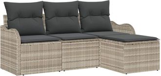 vidaXL Garden Sofa Set with Cushion 4 pcs Light grey Poly rattan Vidaxl