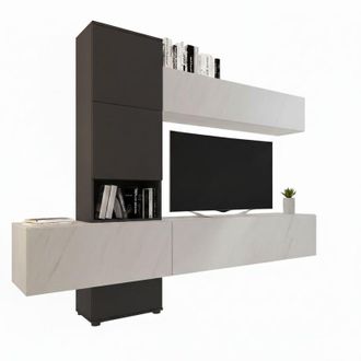 Dmora Parete Attrezzata Isola, Mobile Soggiorno Modulabile, 6 Ante, set Componibile, Nero Antracite