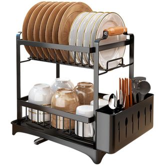 OEM &Eacute;gouttoir &Agrave; Vaisselle - 2 Niveaux - Acier Au Carbone - Pour Cuisine Compacte - Noir - 1 Pi&egrave;ce