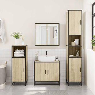 Berkfield Home Durable 3 Piece Bathroom Furniture Set Sonoma Oak Engineered Wood in Light Tan