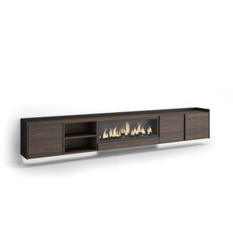 Skraut Home Mueble tv efecto madera roble negro 315x35x50cm chimenea efecto fuego