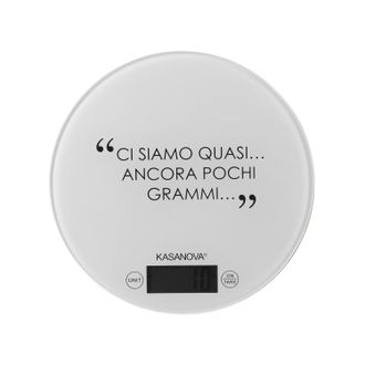KASANOVA Bilancia da cucina digitale bianca tonda con scritta